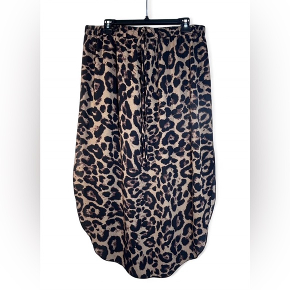 Drawstring Waist Leopard Print Slit Hem Chic Flared Skirt size 1XL - Picture 6 of 6
